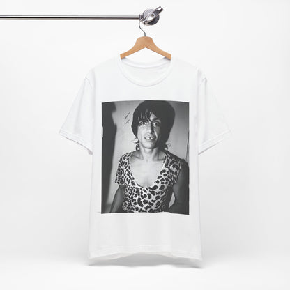 A black graphic t-shirt featuring a graphic of Iggy Pop and The Stooges in a punk style.