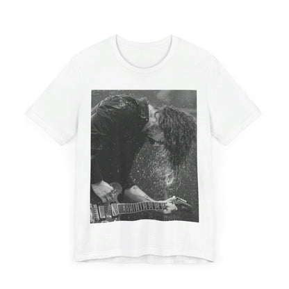 A black graphic t-shirt featuring a graphic of Dave Grohl from Foo Fighters, emphasizing his fierce on-stage presence.