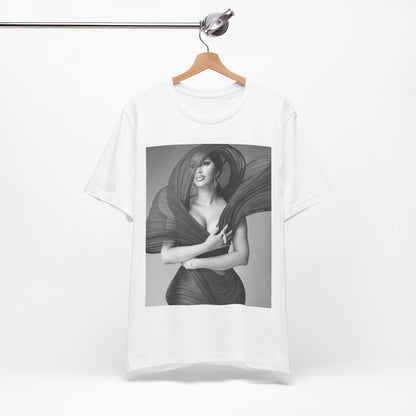 A black graphic t-shirt featuring a black and white graphic of Cardi B, emphasizing her 'Bronx Princess' or rap icon status.