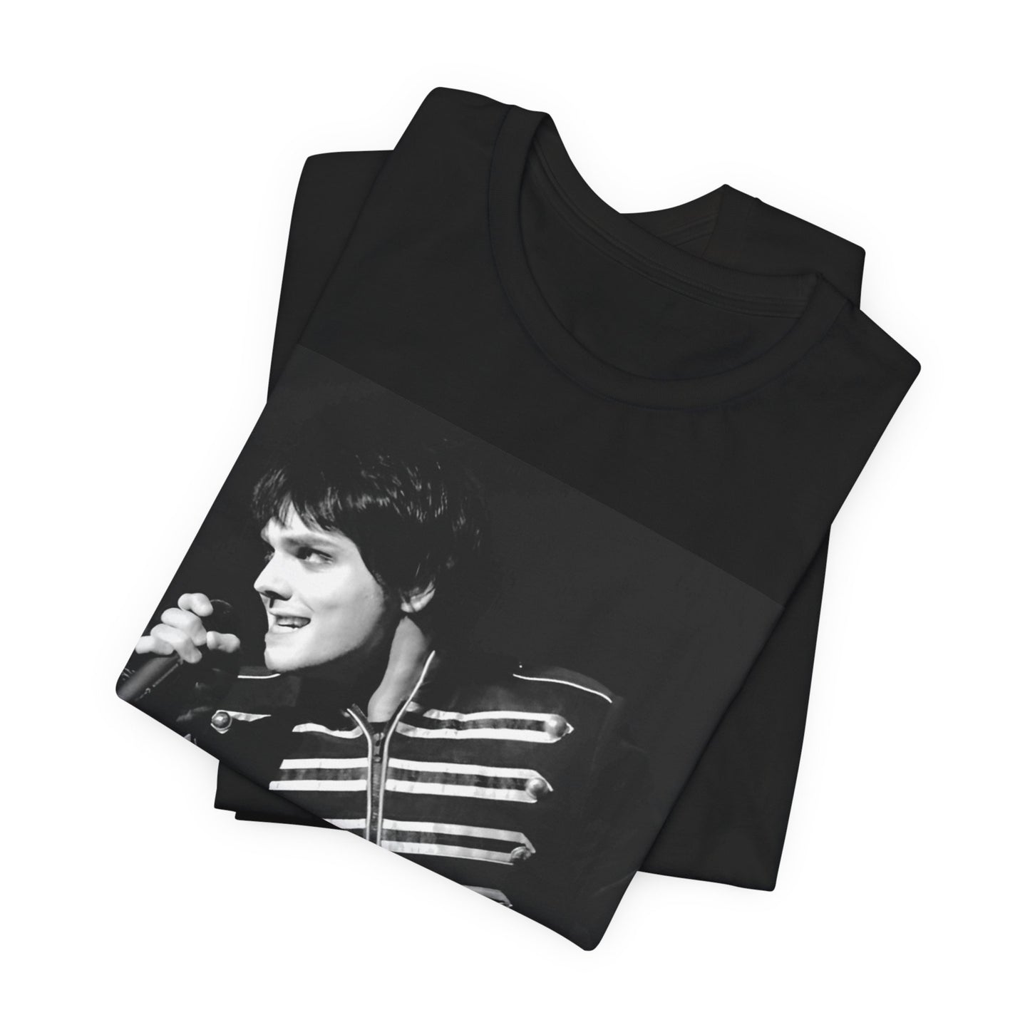 A black graphic t-shirt featuring a graphic related to My Chemical Romance's 'Black Parade' live performances.