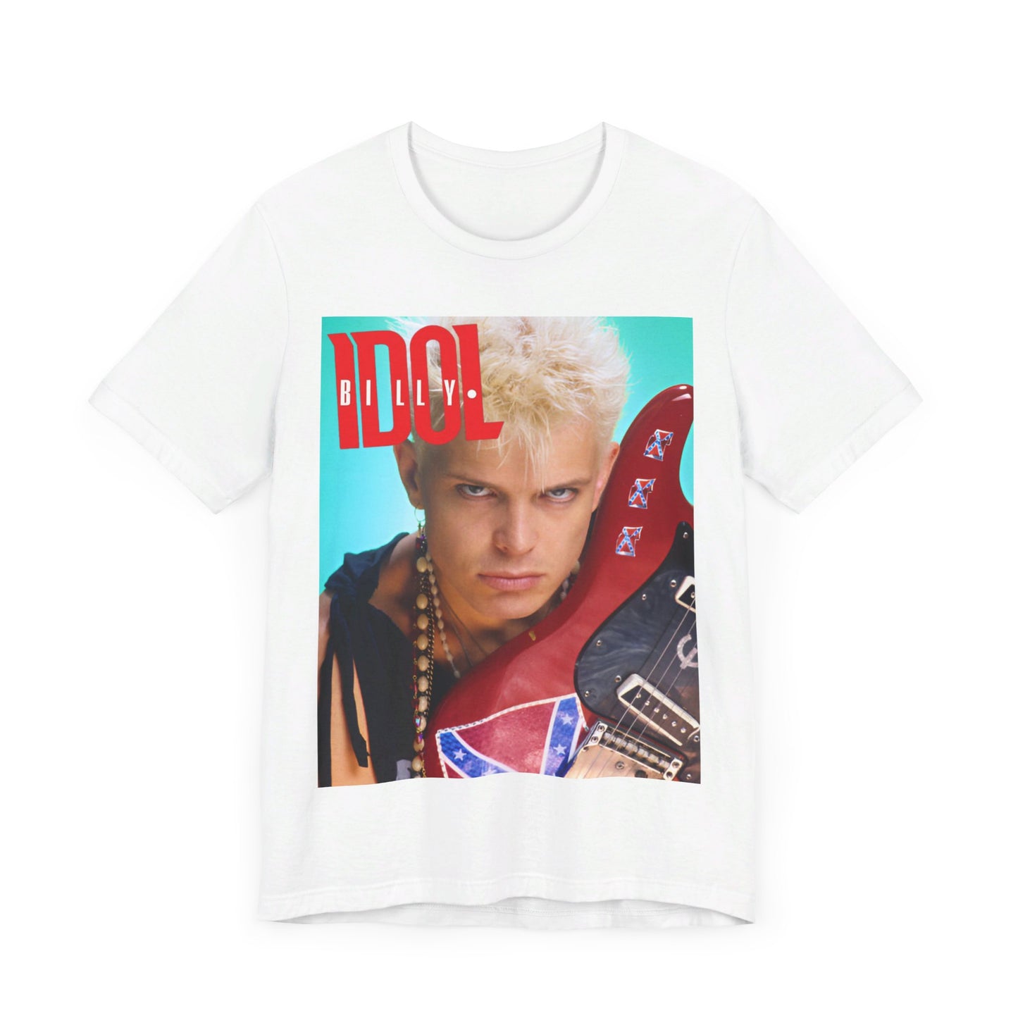 A black graphic t-shirt featuring a retro 80s graphic related to Billy Idol's 'Don't Stop' era or song.