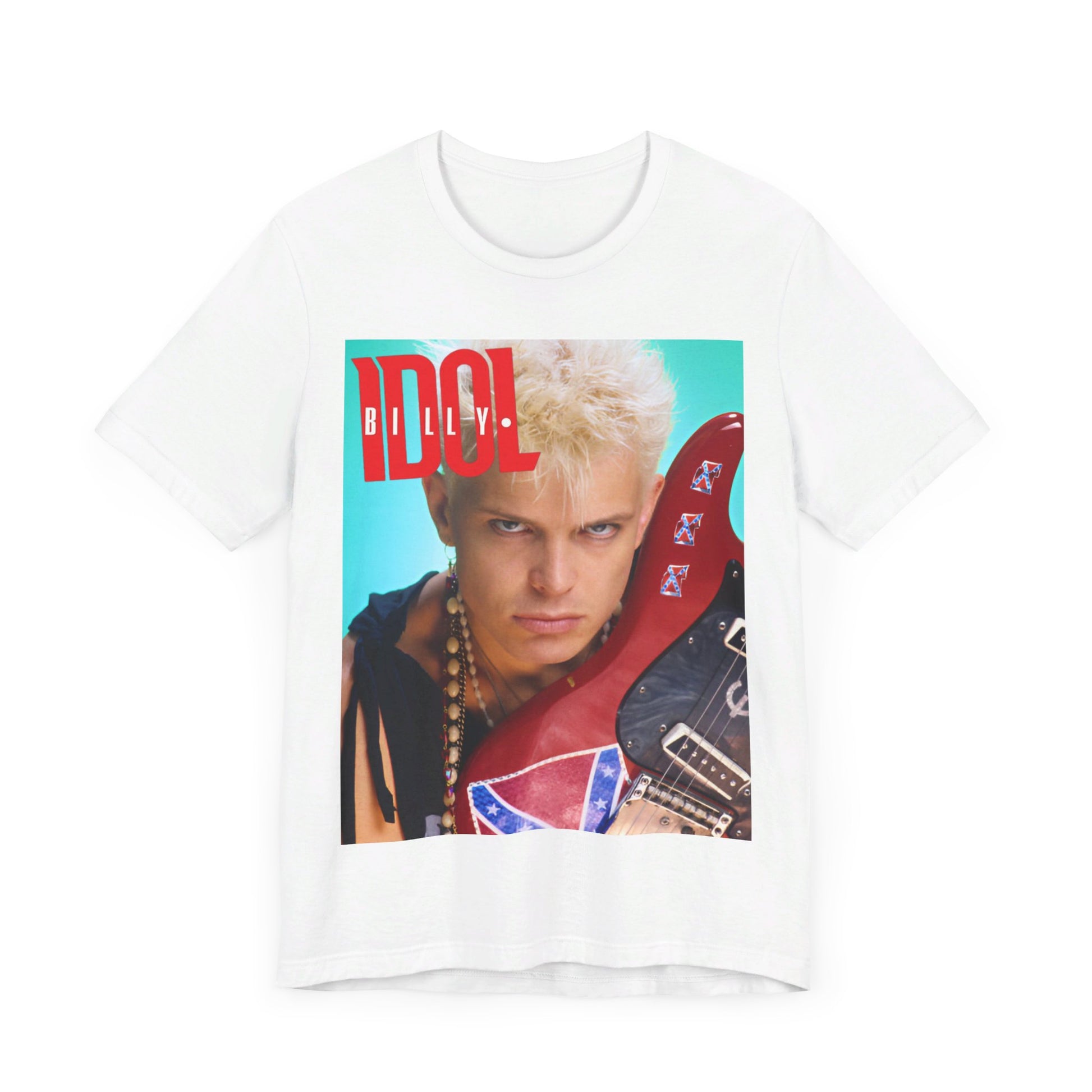 A black graphic t-shirt featuring a retro 80s graphic related to Billy Idol's 'Don't Stop' era or song.