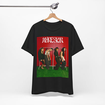 A black graphic t-shirt featuring a graphic related to Maneskin's 'RUSH' album era.