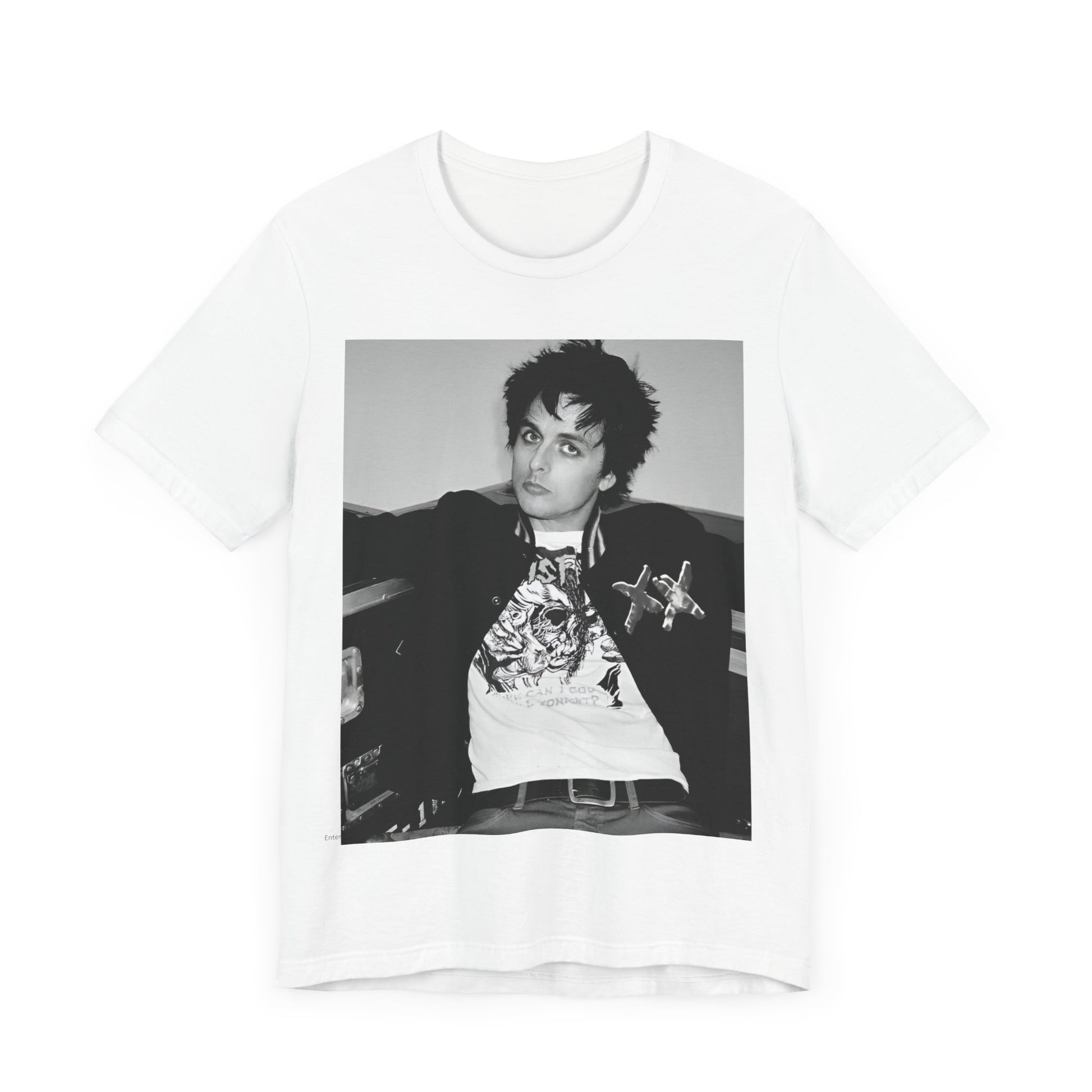 A black graphic t-shirt featuring a graphic of Billie Joe Armstrong from Green Day.