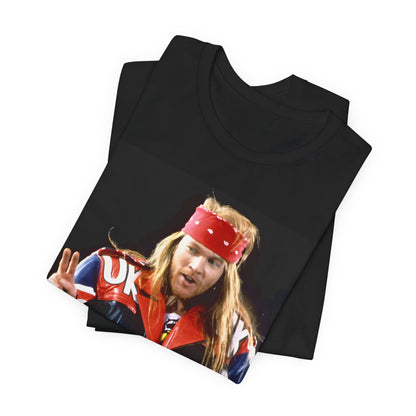 A black graphic t-shirt featuring a graphic related to Guns N' Roses' 1992 UK Live Wembley concert.