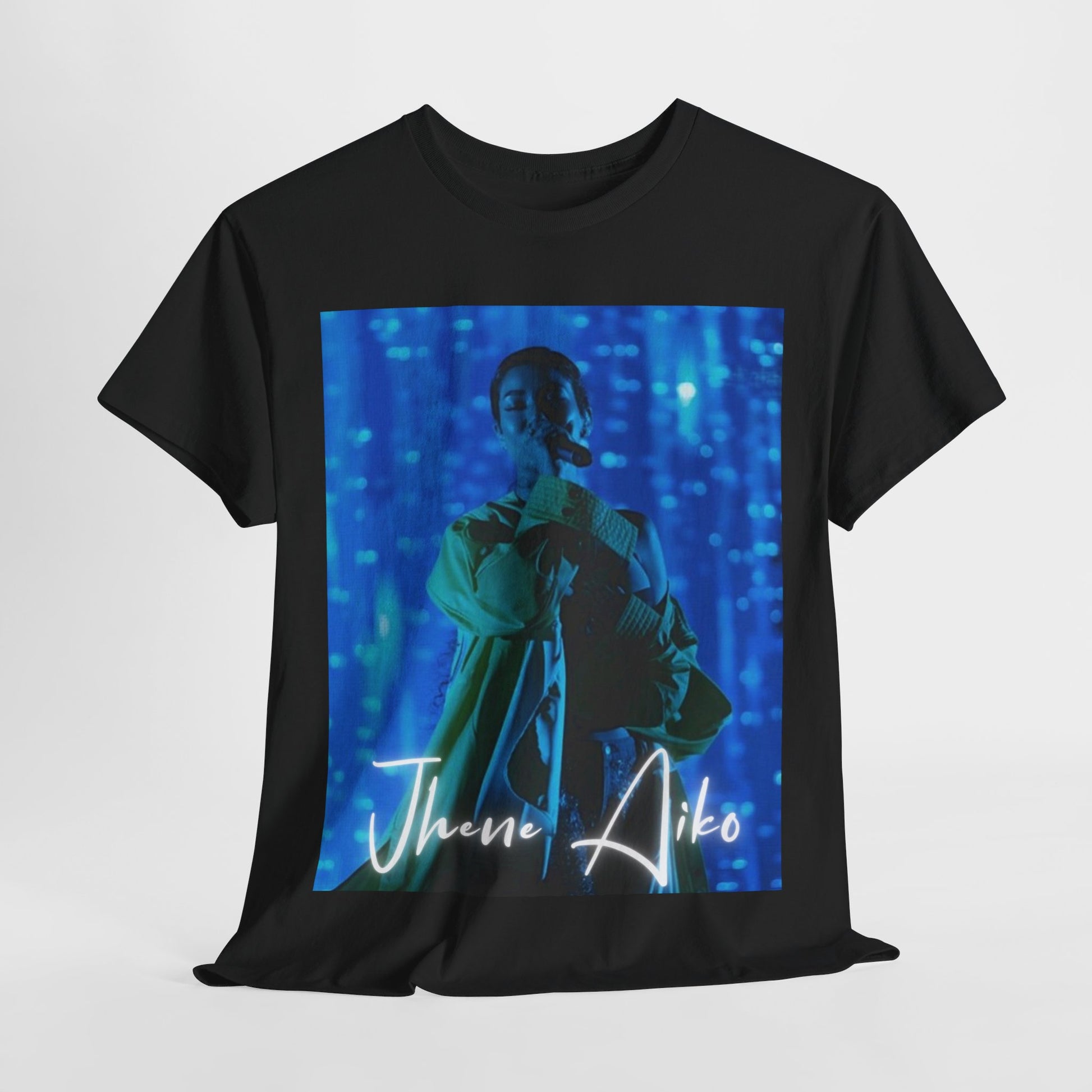 A black graphic t-shirt featuring a modern neo soul graphic of Jhene Aiko.