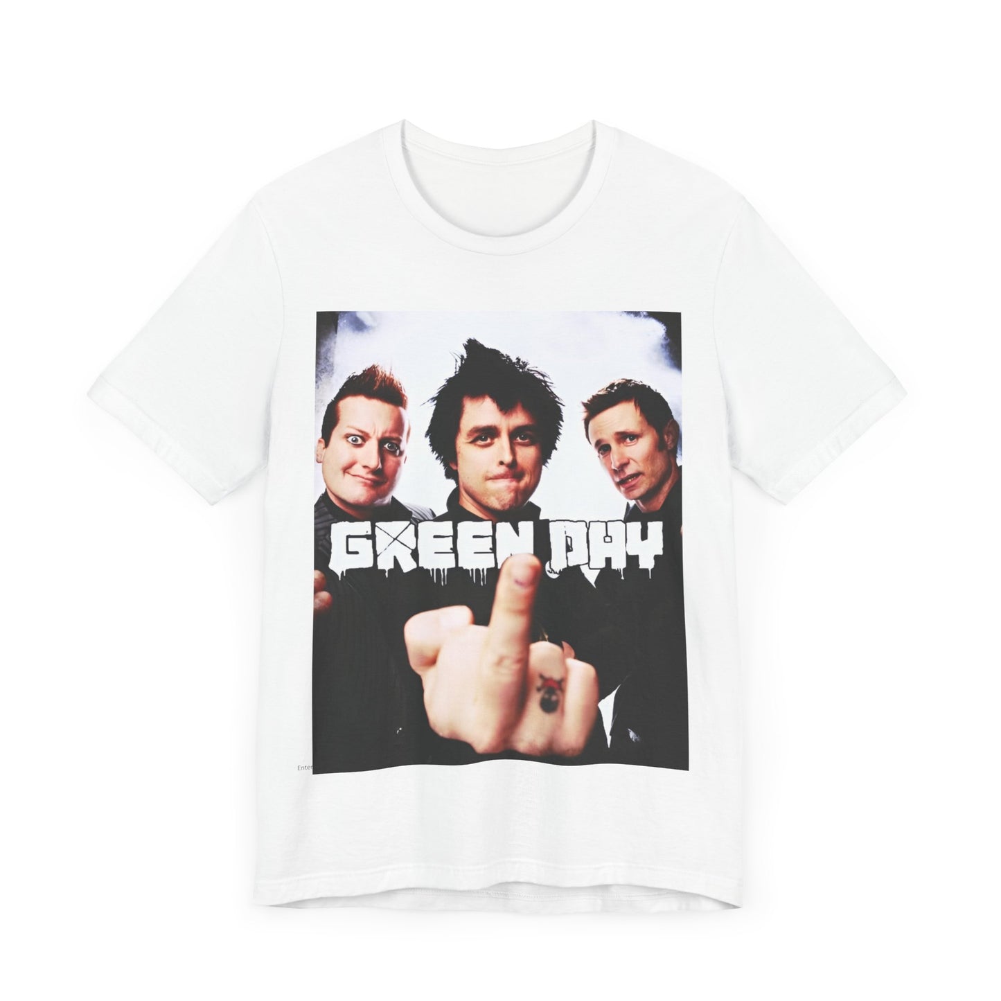 A black graphic t-shirt featuring an underground rock graphic of Green Day.