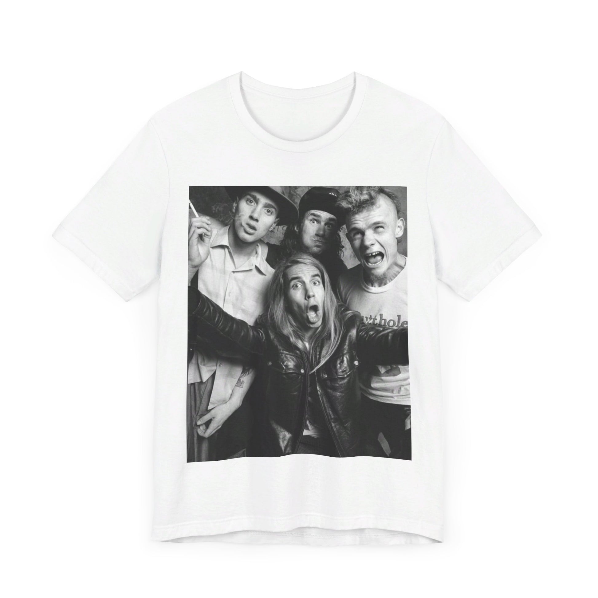 A black graphic t-shirt featuring an early days energy graphic of Red Hot Chili Peppers.