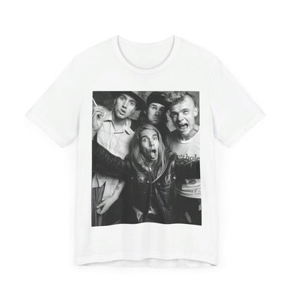 A black graphic t-shirt featuring an early days energy graphic of Red Hot Chili Peppers.