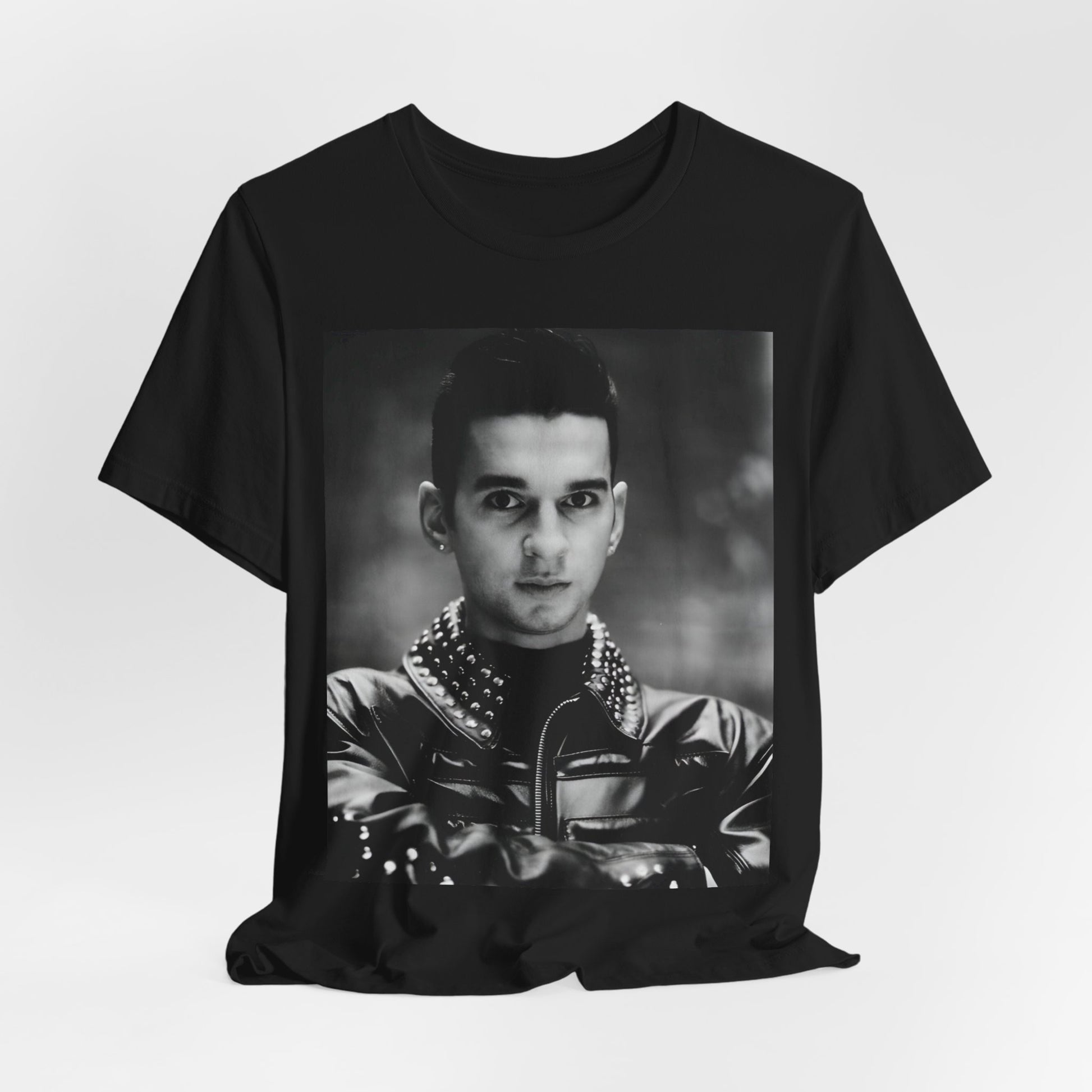 A black graphic t-shirt featuring a vintage 80s graphic of Dave Gahan from Depeche Mode.