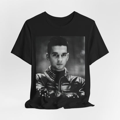 A black graphic t-shirt featuring a vintage 80s graphic of Dave Gahan from Depeche Mode.
