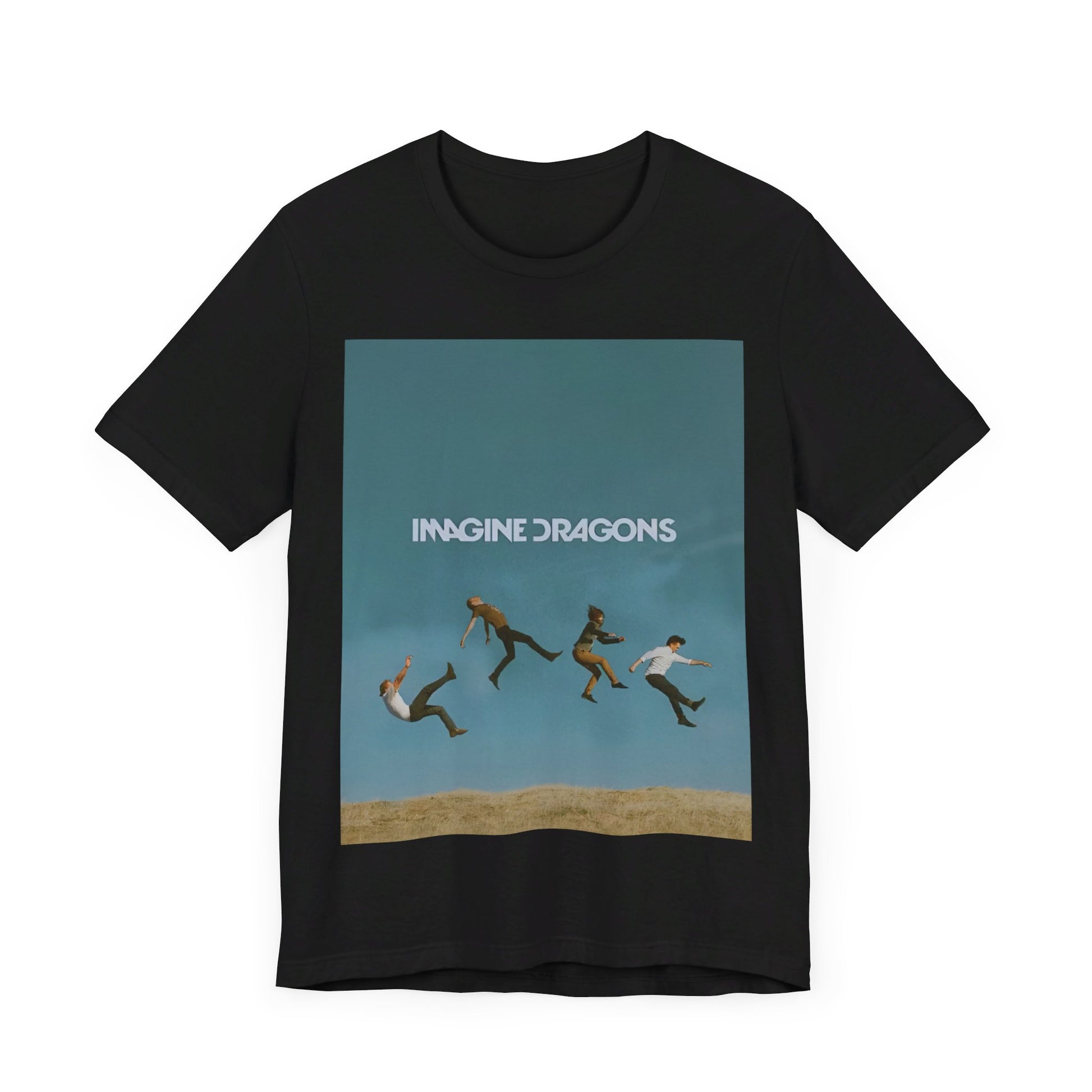 A black graphic t-shirt featuring an artistic or aesthetic graphic of Imagine Dragons.