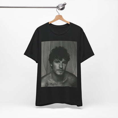 A black graphic t-shirt featuring a fearless portrait graphic of Shawn Mendes.