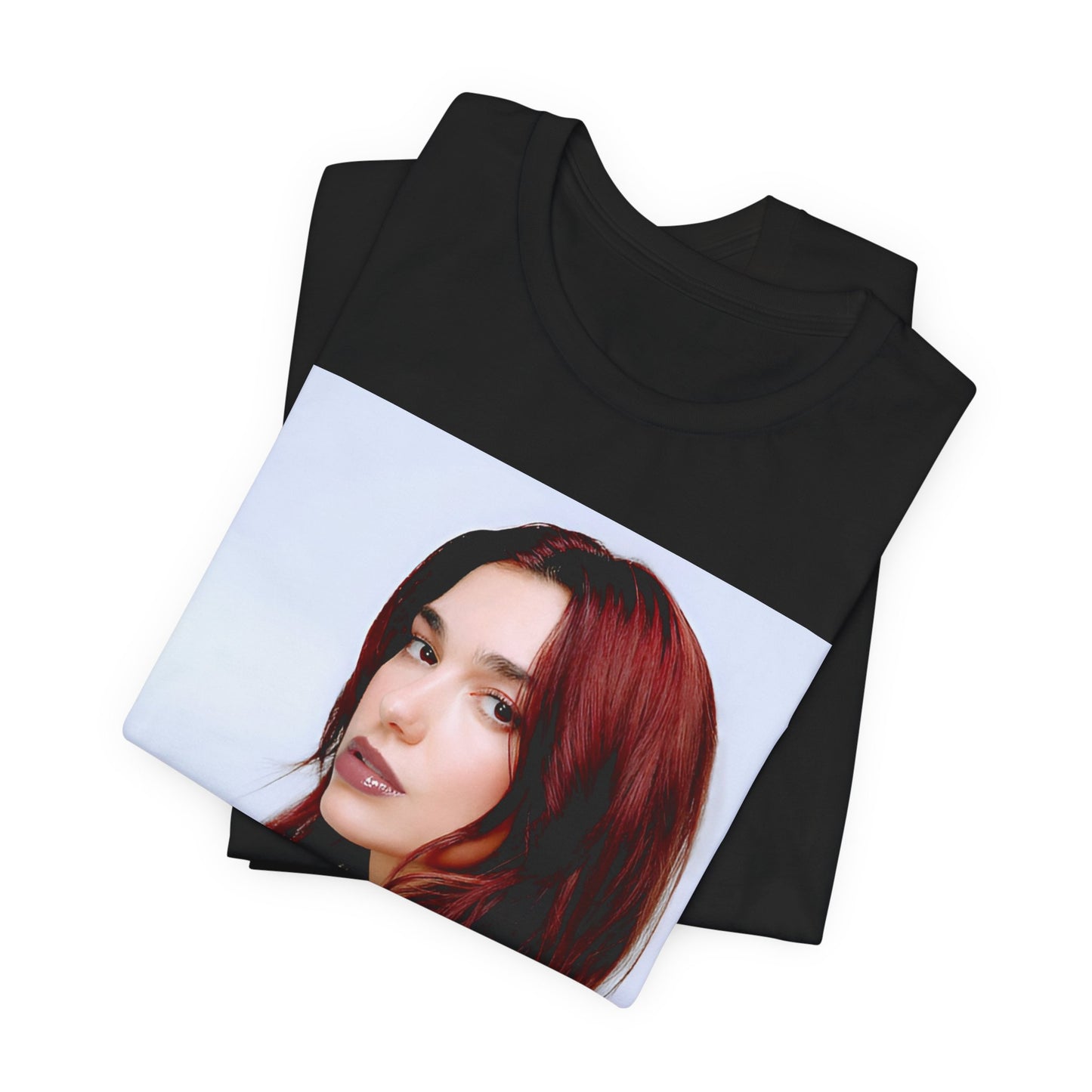 A black graphic t-shirt featuring a retro graphic inspired by Dua Lipa's "Don't Start Now" song.