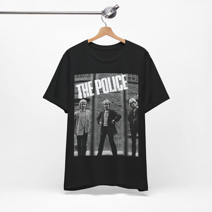 A black graphic t-shirt featuring a vintage new wave icon graphic of The Police.