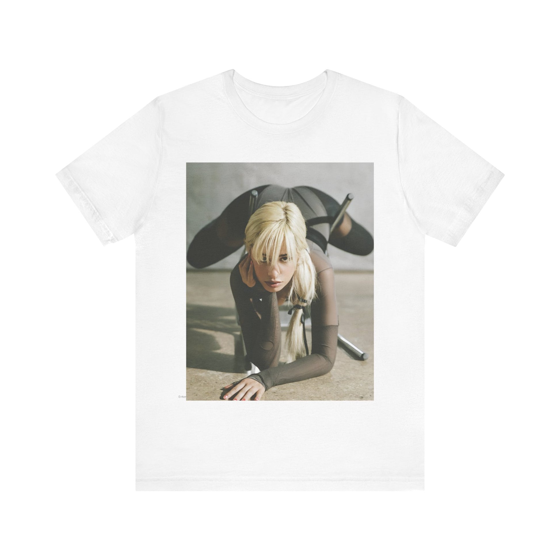 A black graphic t-shirt featuring a vintage-style graphic of Camila Cabello, possibly with a crown or 'Pop Queen' title.