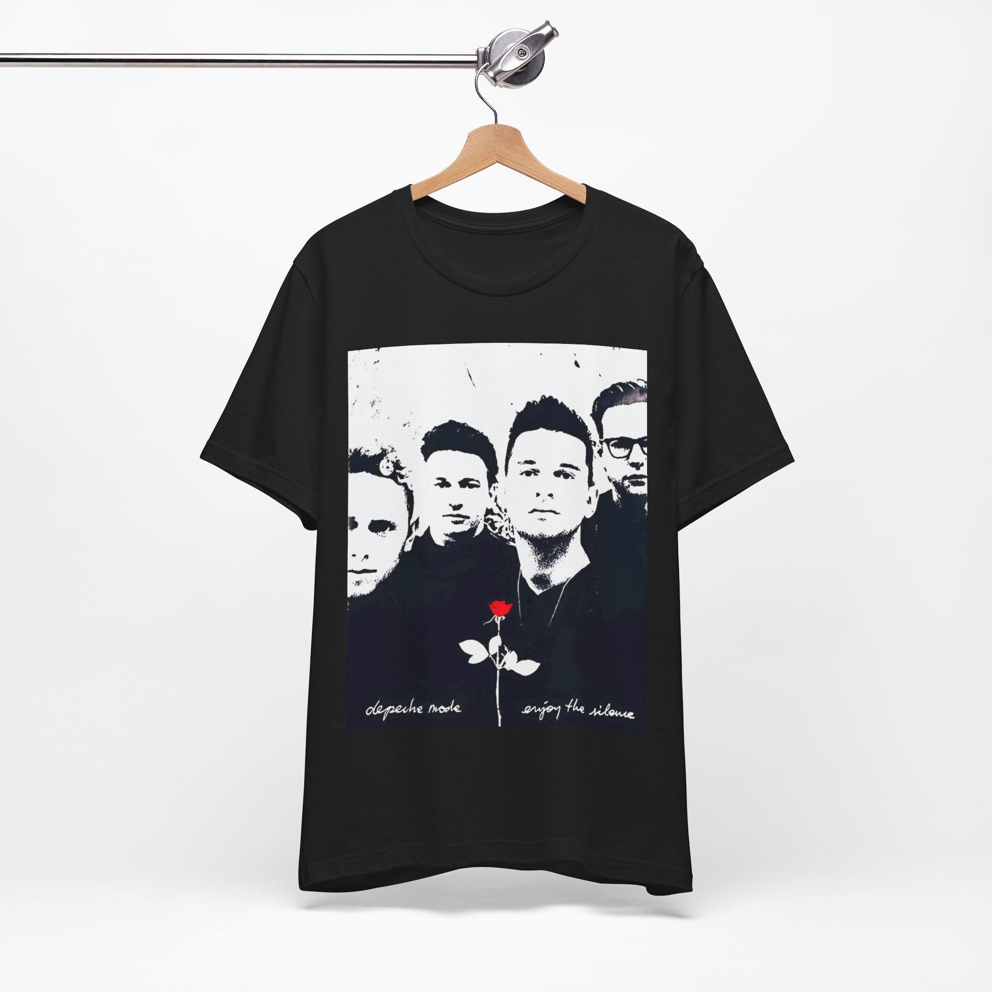 A black graphic t-shirt featuring a graphic related to Depeche Mode's 'Enjoy The Silence' era.