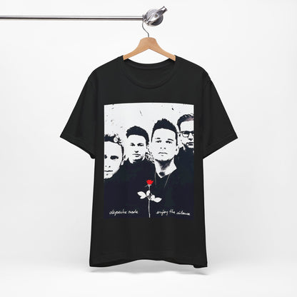 A black graphic t-shirt featuring a graphic related to Depeche Mode's 'Enjoy The Silence' era.