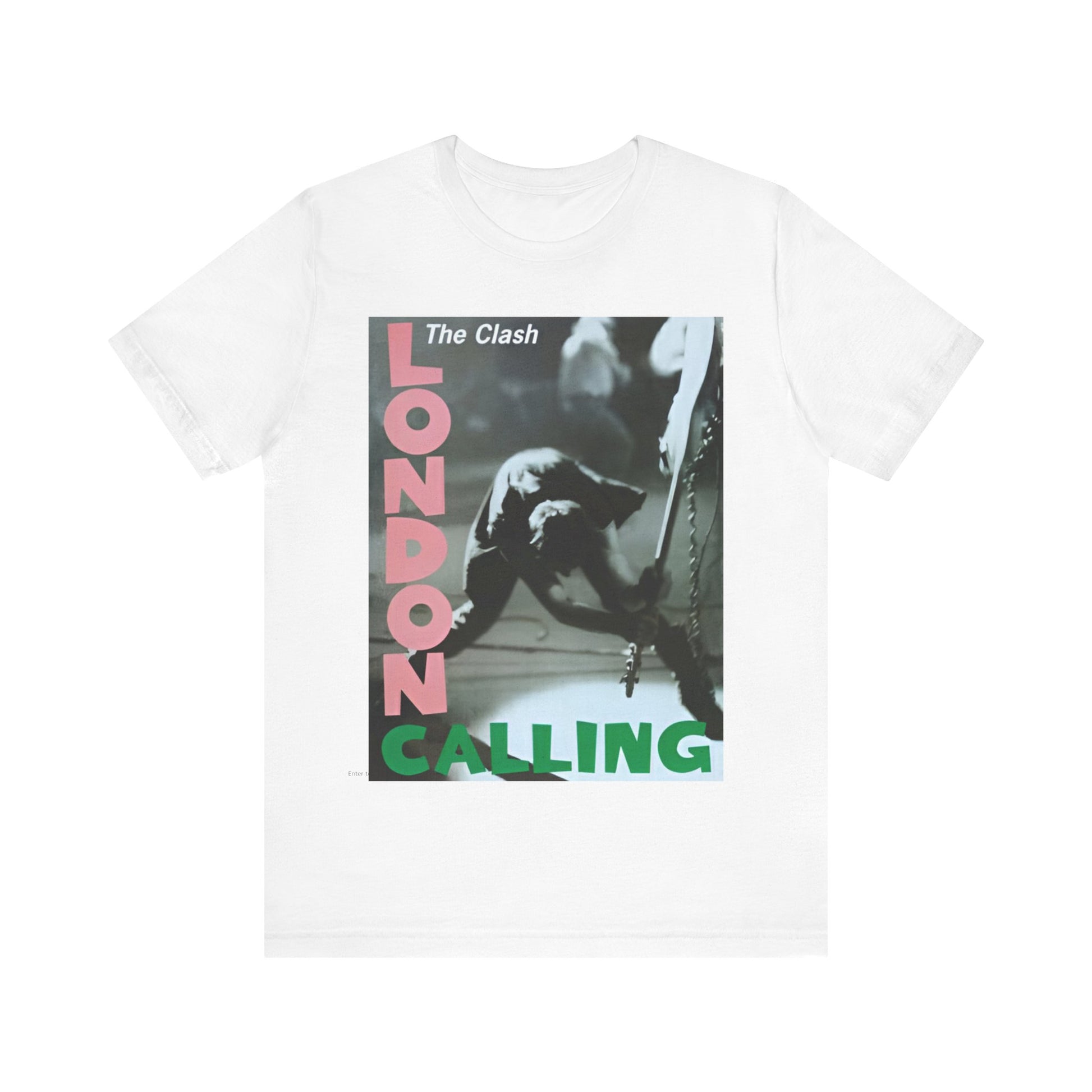 A black graphic t-shirt featuring the album cover art for The Clash's 'London Calling'.