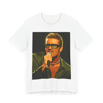 A black graphic t-shirt featuring a graphic related to George Michael's 'Freedom! '90' song.