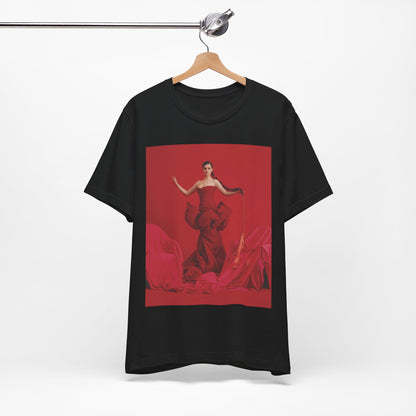 A black graphic t-shirt featuring a glam pop diva graphic of Selena Gomez.