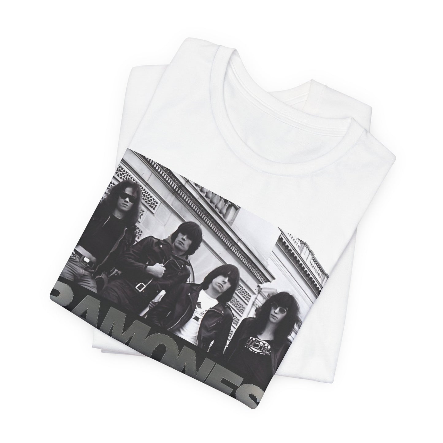 A black graphic t-shirt featuring a graphic related to Ramones' 'Blitzkrieg Bop' song or era.