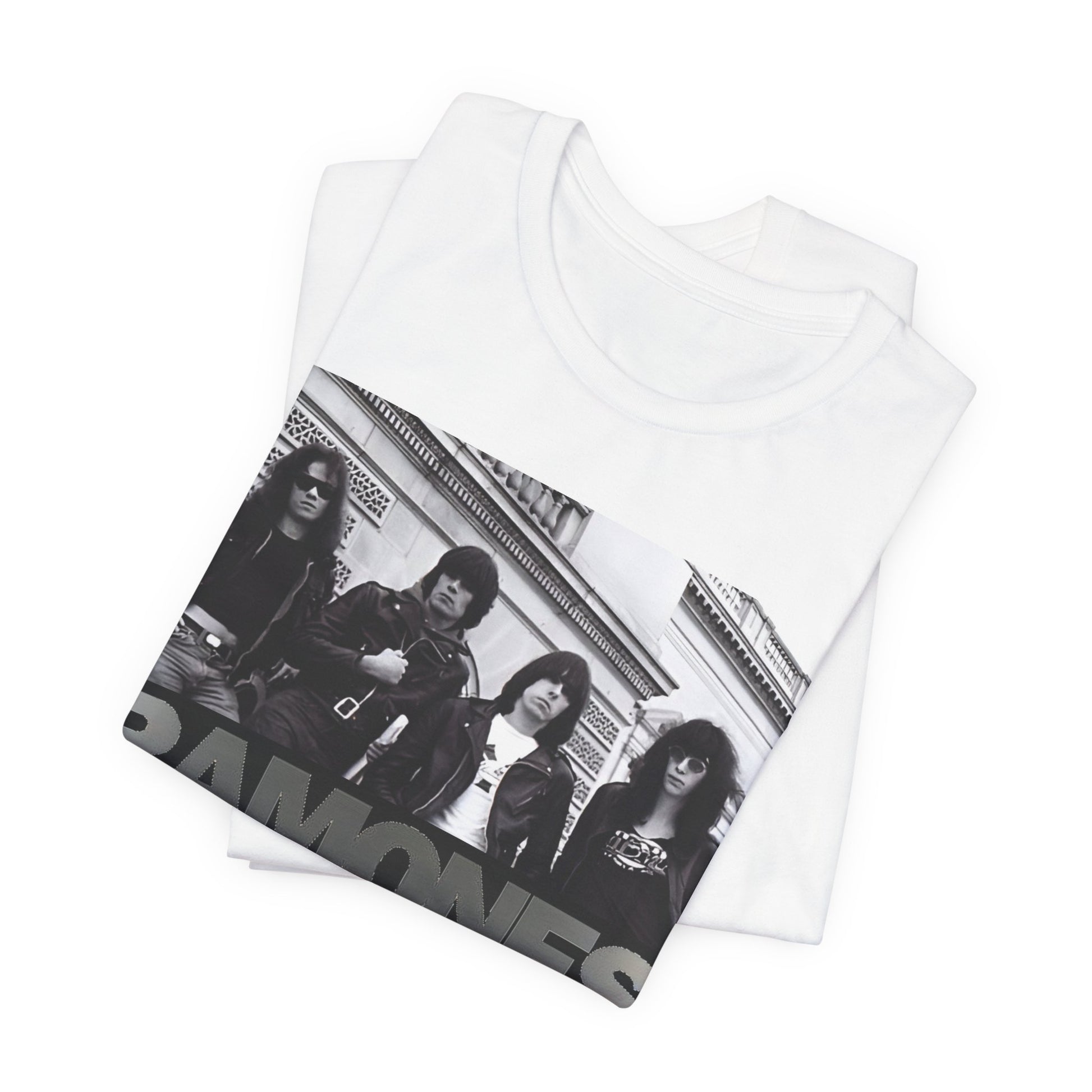 A black graphic t-shirt featuring a graphic related to Ramones' 'Blitzkrieg Bop' song or era.