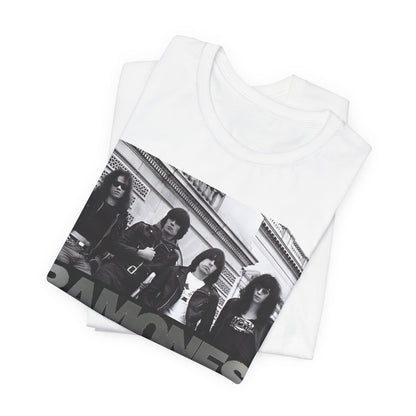A black graphic t-shirt featuring a graphic related to Ramones' 'Blitzkrieg Bop' song or era.