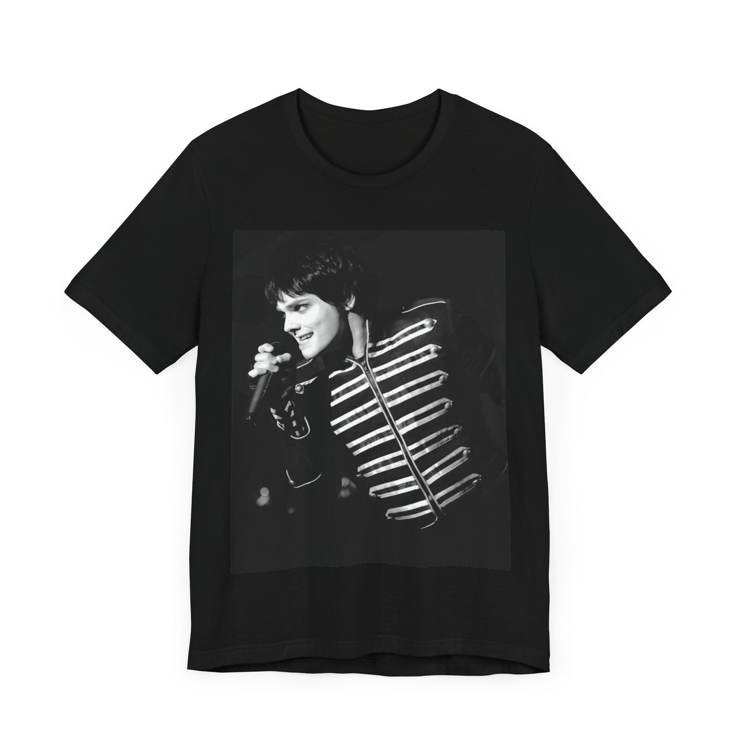 A black graphic t-shirt featuring a graphic related to My Chemical Romance's 'Black Parade' live performances.