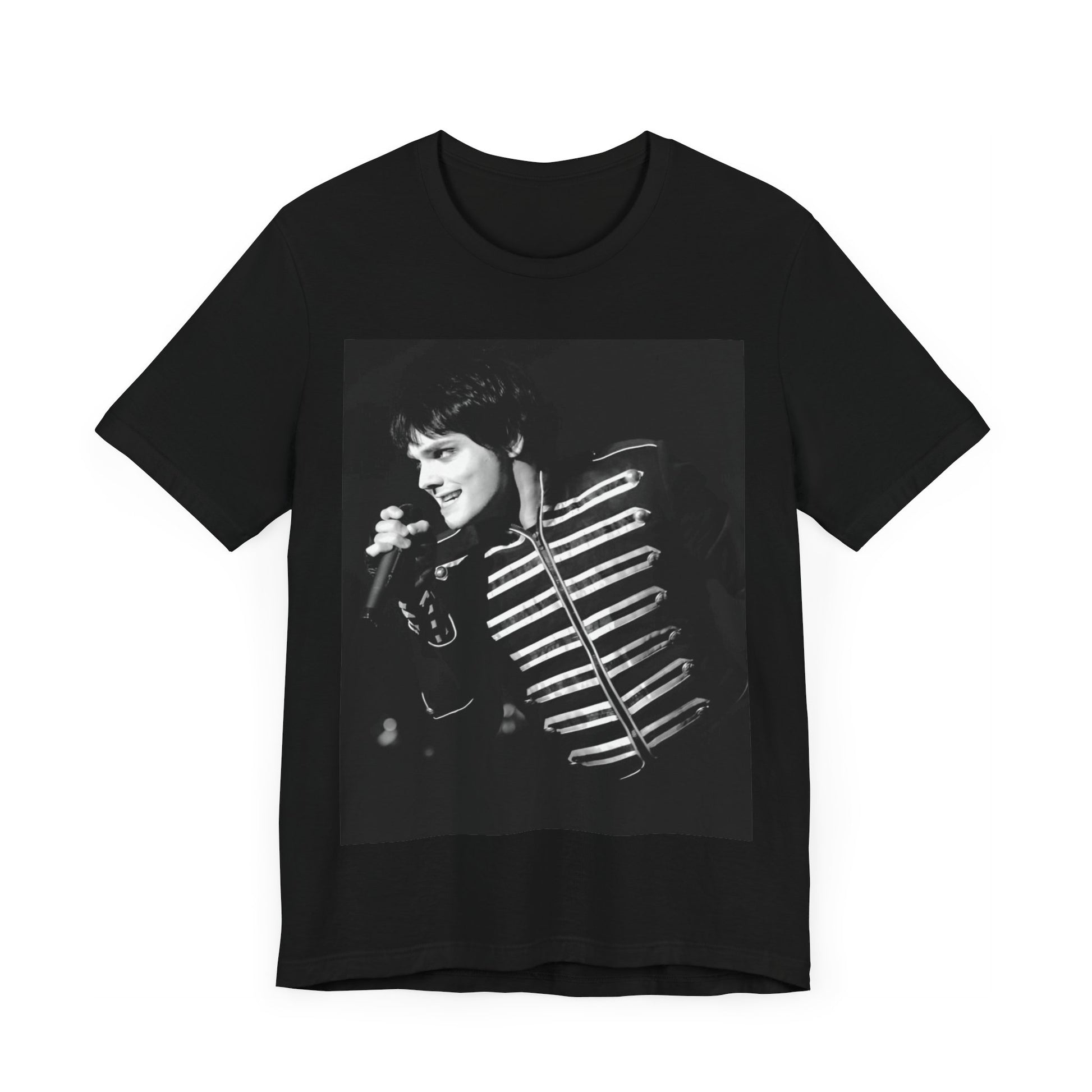 A black graphic t-shirt featuring a graphic related to My Chemical Romance's 'Black Parade' live performances.