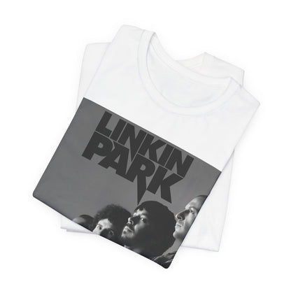 A black graphic t-shirt featuring a vintage nu-metal graphic of Linkin Park.