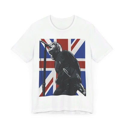 A black graphic t-shirt featuring a graphic of Oasis with timeless Britpop vibes.
