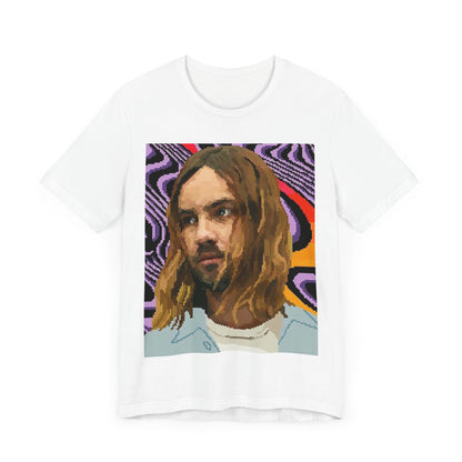 A black graphic t-shirt featuring a vintage graphic of Tame Impala with mind-bending visuals.