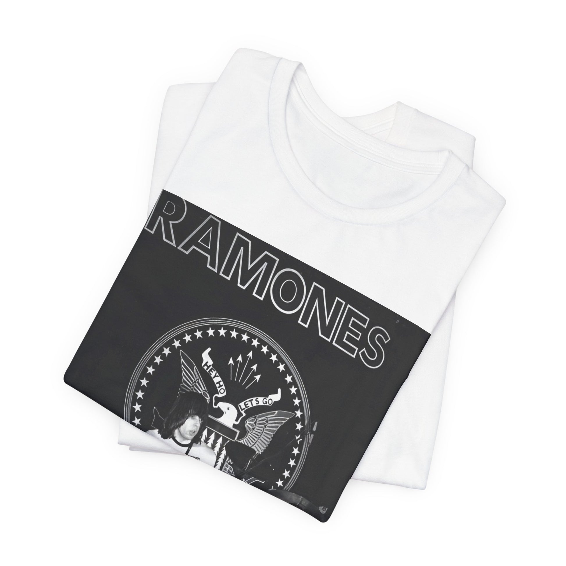 A black graphic t-shirt featuring a graphic of the Ramones with a cool NYC punk scene aesthetic.