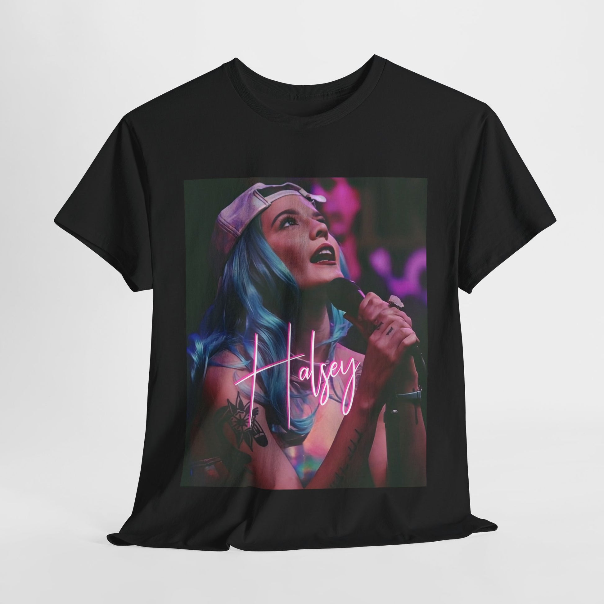 A black graphic t-shirt featuring a graphic related to Halsey's 'Badlands' album era.