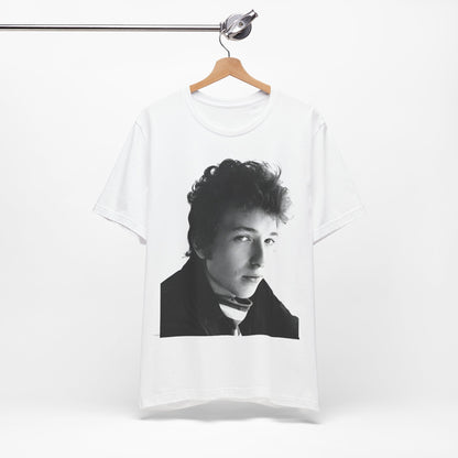 A black graphic t-shirt featuring a graphic related to Bob Dylan's 'Like a Rolling Stone' song or era.