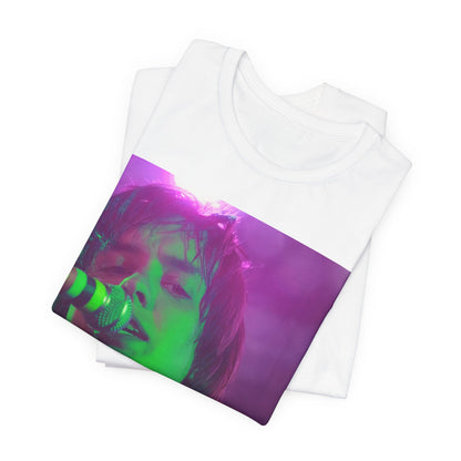 A black graphic t-shirt featuring a graphic related to The Strokes and the early 2000s rock revival.