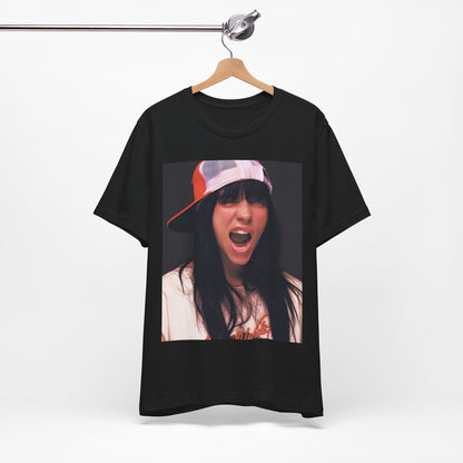 A multi-panel, graphic t-shirt inspired by the Billie Eilish song 'all the good girls go to hell,' featuring different images of her.