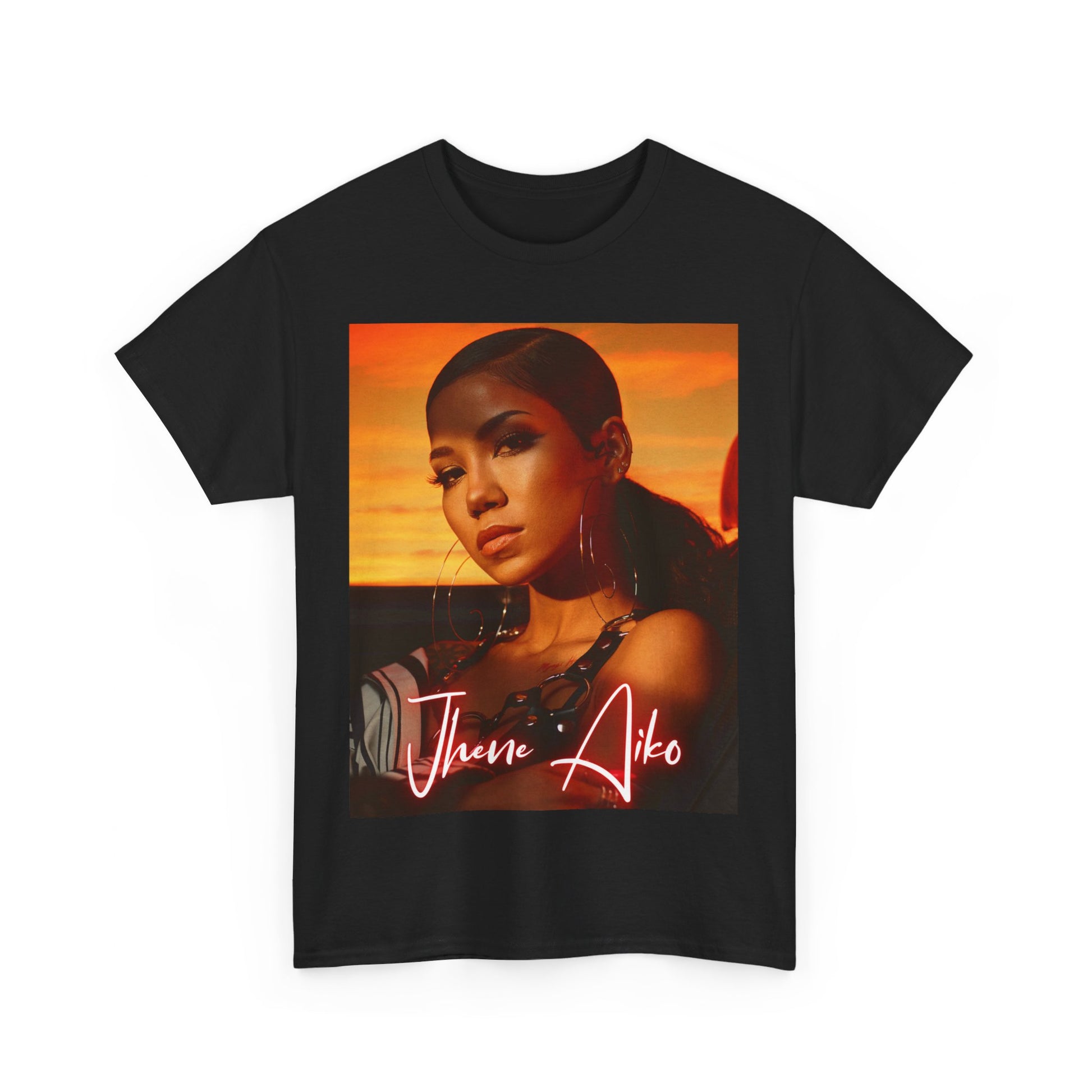 A black graphic t-shirt featuring a vintage chill R&B graphic of Jhene Aiko.
