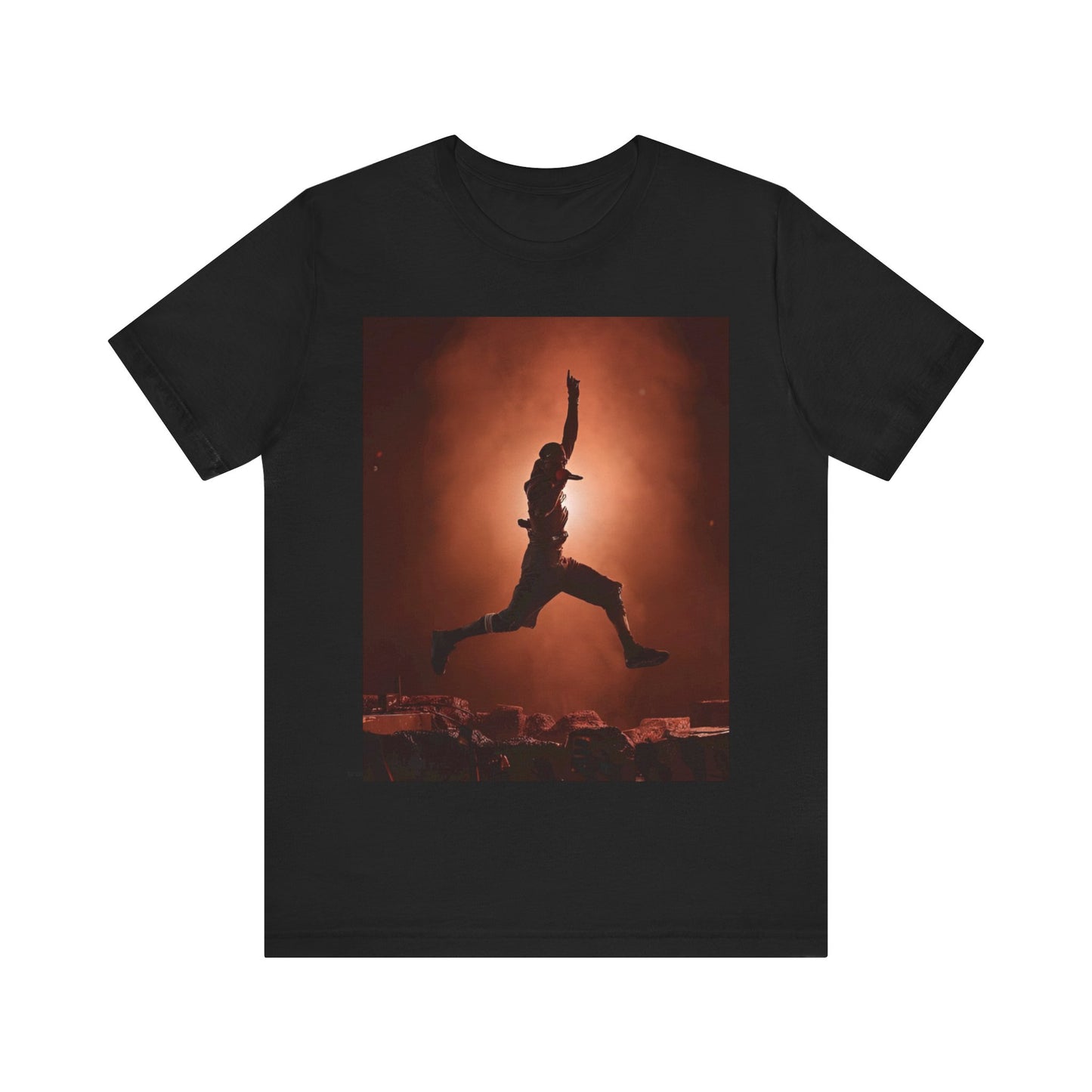 A black graphic t-shirt featuring an authentic Houston rapper graphic of Travis Scott.