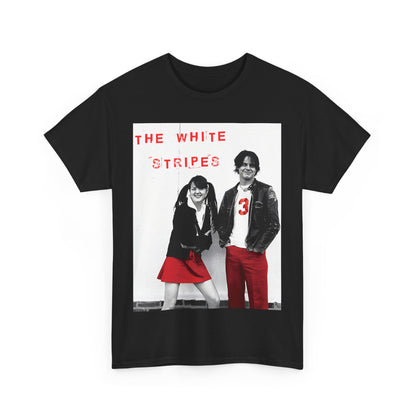 A black graphic t-shirt featuring a fearless attitude graphic of The White Stripes.