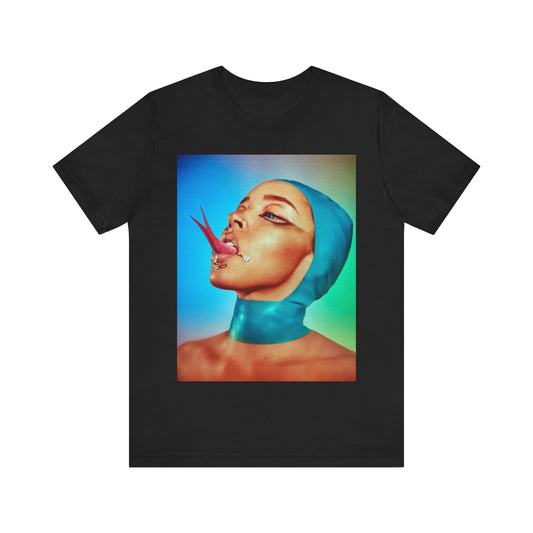 A black graphic t-shirt featuring a classic underground R&B graphic of Tinashe.