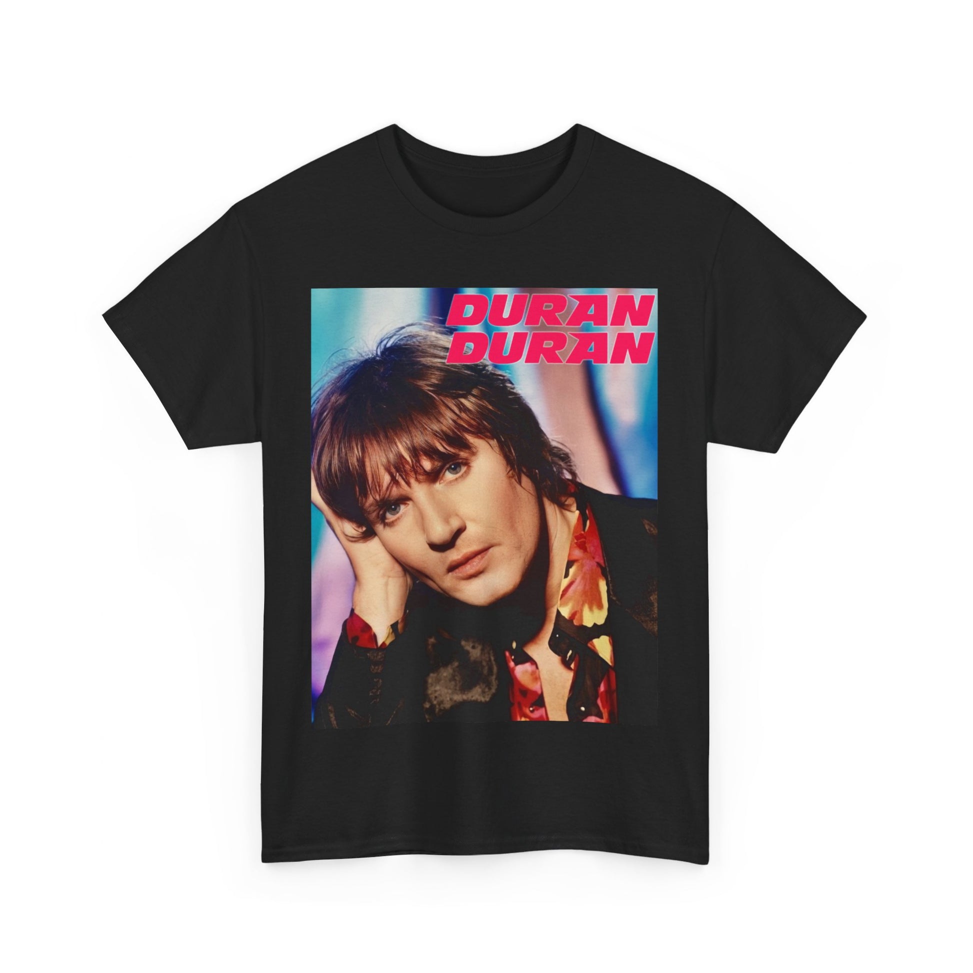 A black graphic t-shirt featuring a bold 80s pop icons graphic of Duran Duran.