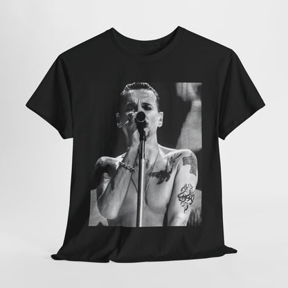 A black graphic t-shirt featuring a graphic related to Depeche Mode's 'Sounds of the Universe' live era.
