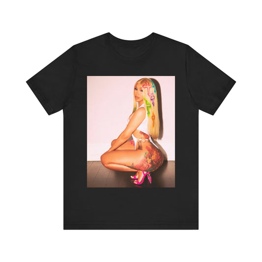A black graphic t-shirt featuring a graphic of Cardi B in a bold, fashion-forward pose, emphasizing her 'fashion killa' style.