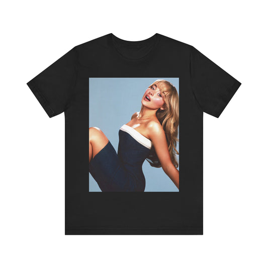 A black graphic t-shirt featuring a graphic related to Sabrina Carpenter's 'Espresso' song or era.