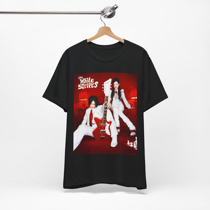 A black graphic t-shirt featuring a graphic related to The White Stripes' 'Seven Nation Army' song or era.