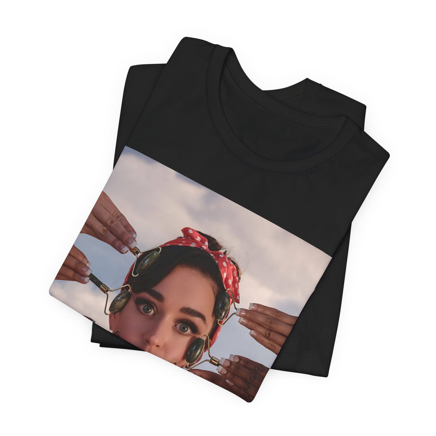 A black graphic t-shirt featuring a modern pop essential graphic of Katy Perry.
