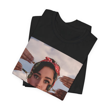 A black graphic t-shirt featuring a modern pop essential graphic of Katy Perry.