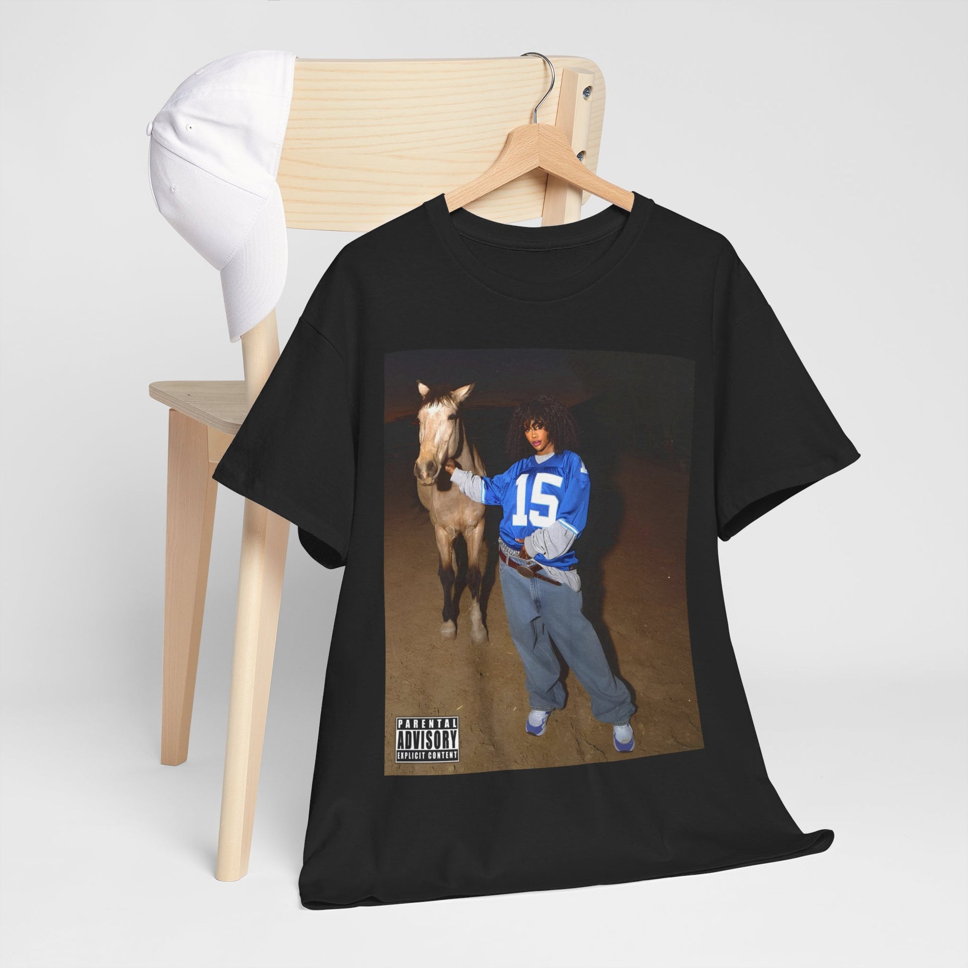 A black graphic t-shirt featuring a graphic related to SZA's 'SOS' Deluxe 'LANA' era.